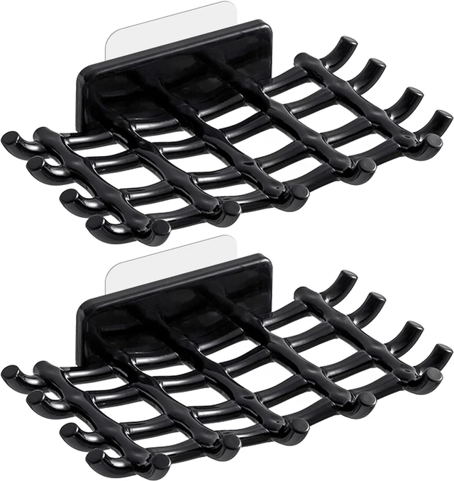 Main image of No Drill Installation, Wall-Mounted Adhesive Soap Dish with Self-Draining Grid and Side Hooks
