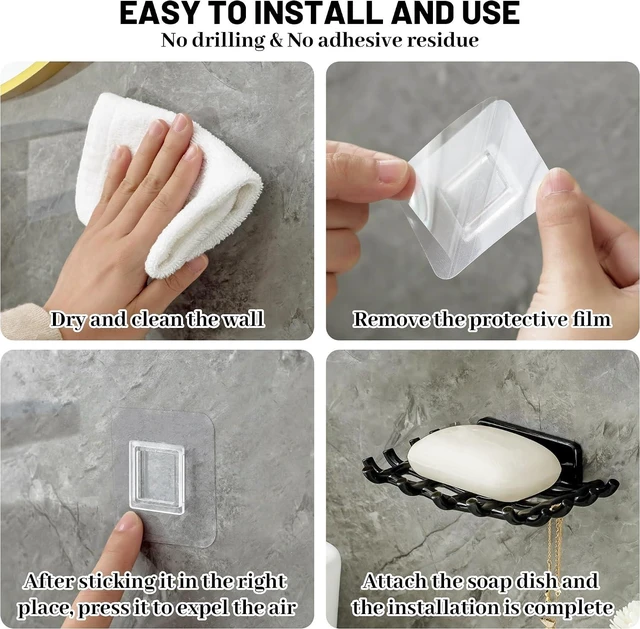 Alt view image 7 of 7 - No Drill Installation, Wall-Mounted Adhesive Soap Dish with Self-Draining Grid and Side Hooks