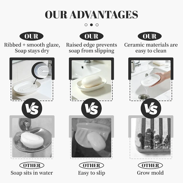 Alt view image 5 of 7 - Ceramic Soap Tray Holder for Bathroom Kitchen Shower