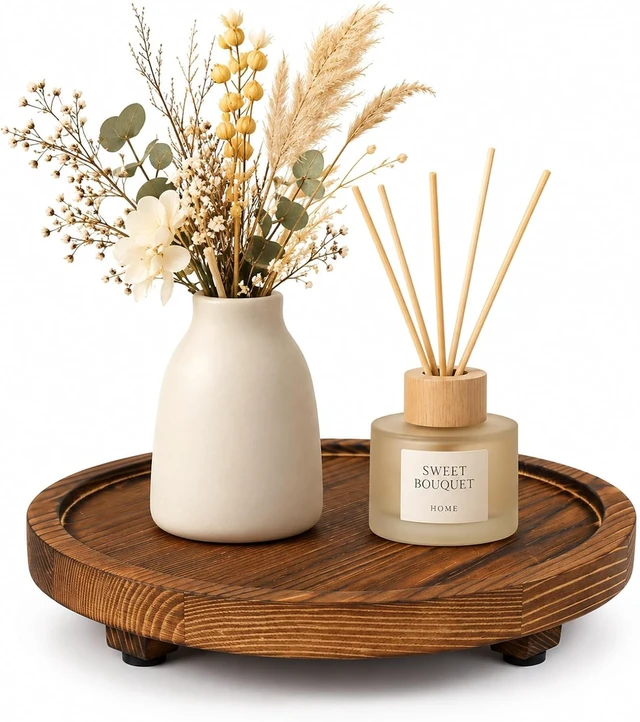 Alt view image 2 of 7 - Circular Rustic Wooden Serving Platter