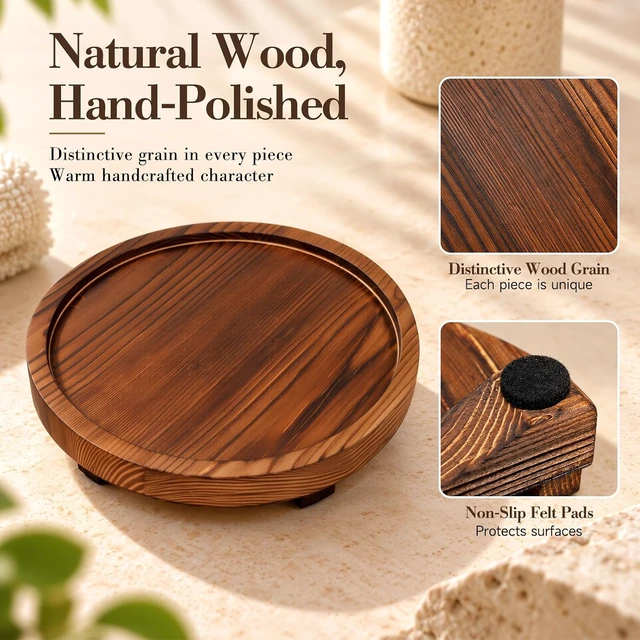 Alt view image 6 of 7 - Circular Rustic Wooden Serving Platter
