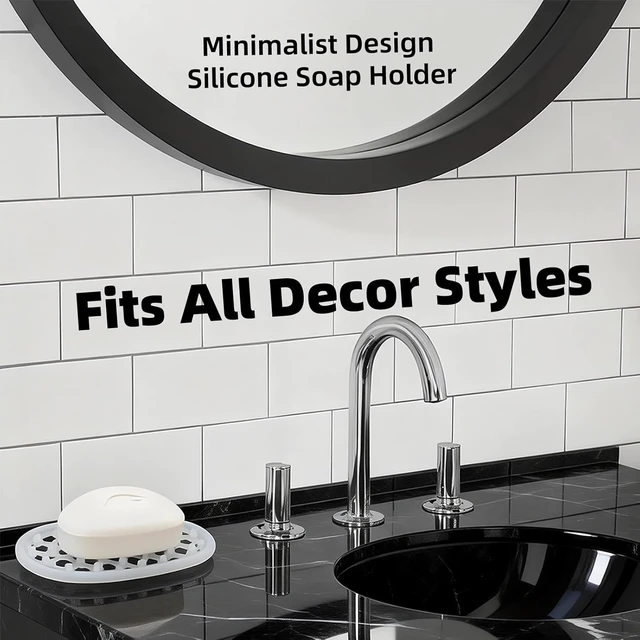Alt view image 2 of 7 - Self-Draining Bar Soap Holder for Bathroom Sink and Shower Shelf, Double Pack Non-Slip Silicone Soap Dish with Drainage Holes
