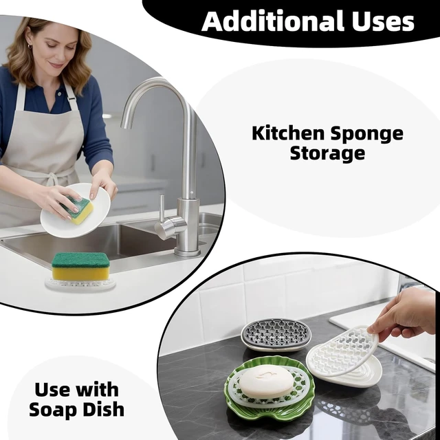 Alt view image 7 of 7 - Self-Draining Bar Soap Holder for Bathroom Sink and Shower Shelf, Double Pack Non-Slip Silicone Soap Dish with Drainage Holes