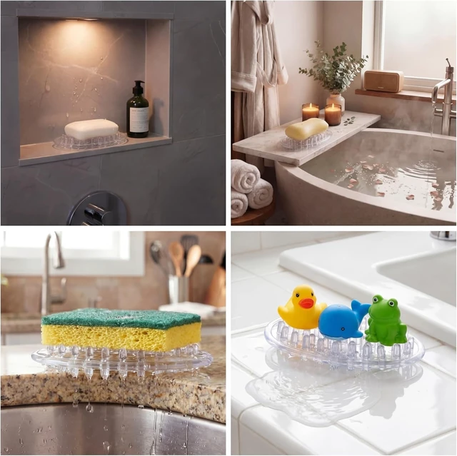 Alt view image 5 of 6 - 2 Pcs Transparent Soap Dish with Drain Holes for Kitchen Bathroom