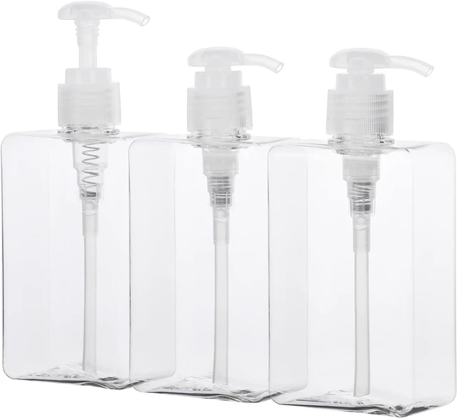Main image of Lotion, Soap Liquid, Essential Oil, Refillable Square Empty Bathroom Bottles for Body Wash, Suream Clear Plastic Pump Dispensers for Shower