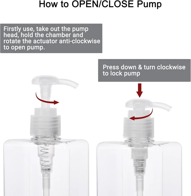 Alt view image 6 of 7 - Lotion, Soap Liquid, Essential Oil, Refillable Square Empty Bathroom Bottles for Body Wash, Suream Clear Plastic Pump Dispensers for Shower