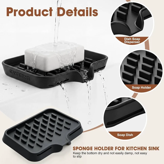Alt view image 2 of 7 - Sink Organizer, Kitchen Counter Sponge Holder, Double Silicone Soap Tray with Drainage Holes - Bathroom Shower Caddy