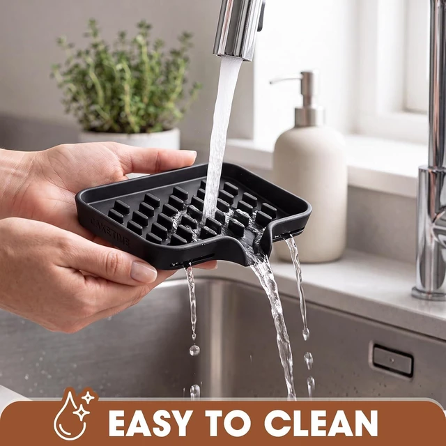 Alt view image 4 of 7 - Sink Organizer, Kitchen Counter Sponge Holder, Double Silicone Soap Tray with Drainage Holes - Bathroom Shower Caddy