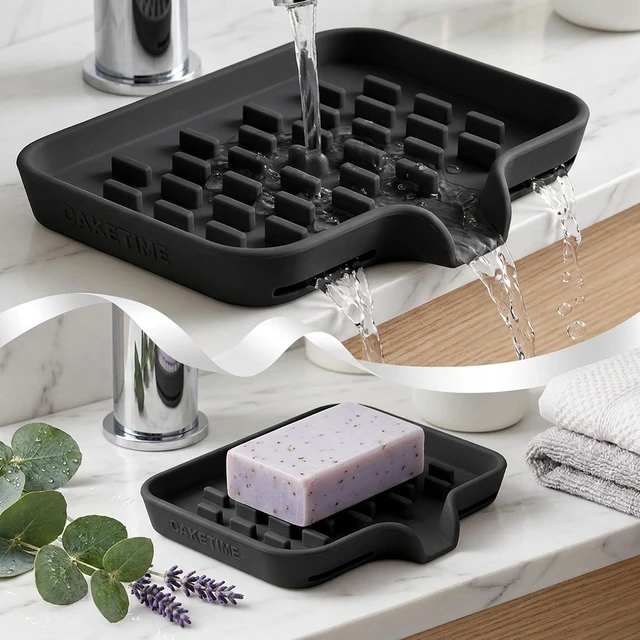 Alt view image 7 of 7 - Sink Organizer, Kitchen Counter Sponge Holder, Double Silicone Soap Tray with Drainage Holes - Bathroom Shower Caddy