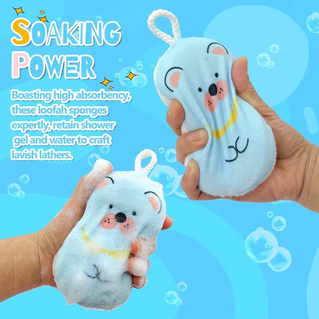 Alt view image 5 of 7 - Toddler Exfoliating Body Scrubber Shower Loofa with Cute Pattern Design for Boys Girls Women, Soft Absorbent Baby Kids Bath Loofah Sponge