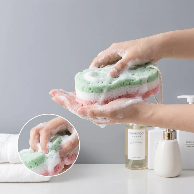 Alt view image 4 of 7 - Body Exfoliating Shower Loofahs, Reusable 3-Layer Soft Bath Sponges with Hanging Straps