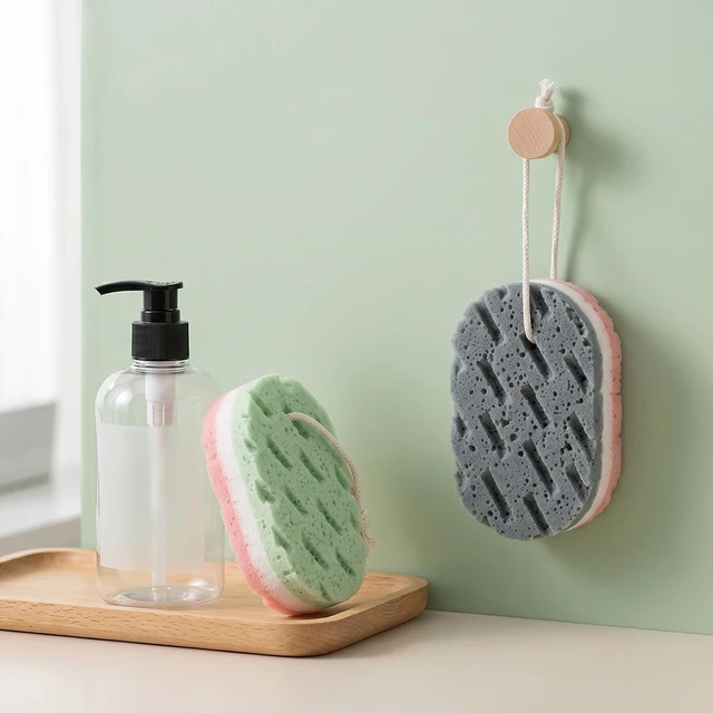 Alt view image 5 of 7 - Body Exfoliating Shower Loofahs, Reusable 3-Layer Soft Bath Sponges with Hanging Straps