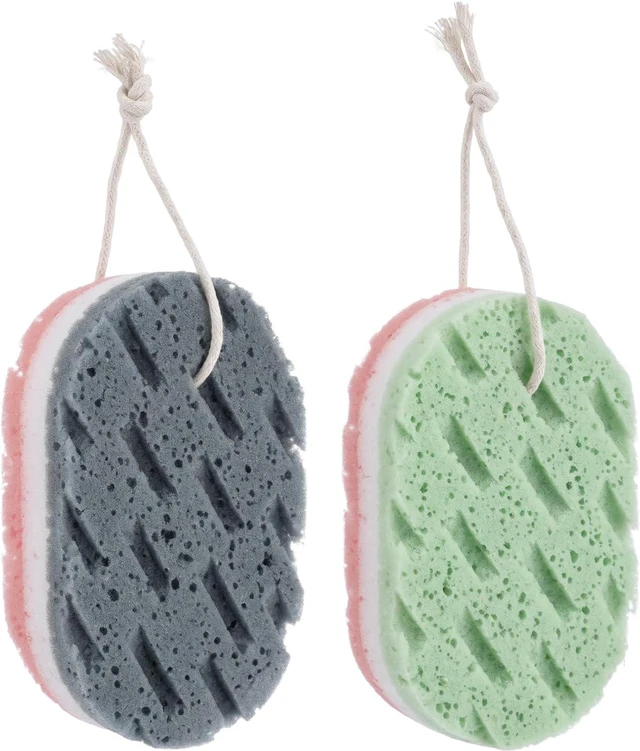 Main image of Body Exfoliating Shower Loofahs, Reusable 3-Layer Soft Bath Sponges with Hanging Straps