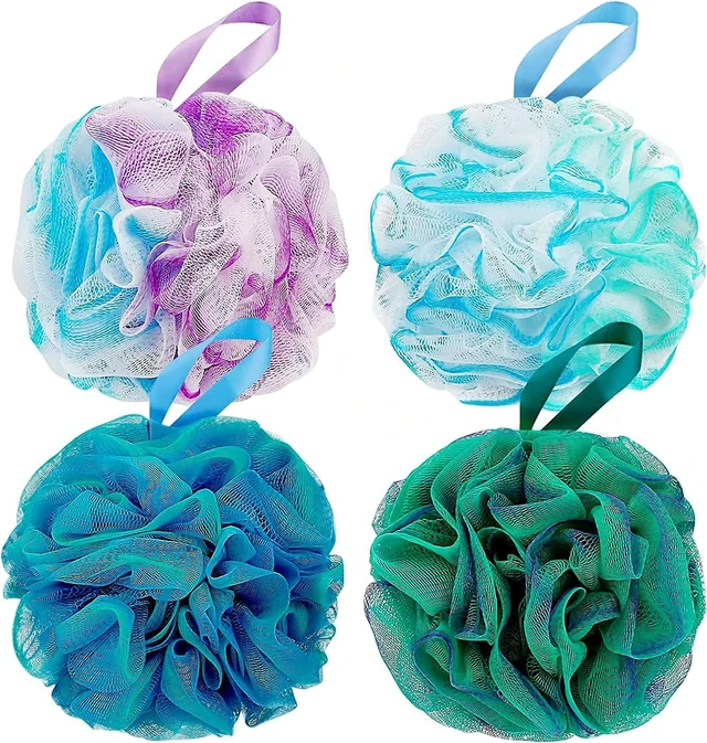 Main image of Rich Lather, Soft Mesh Body Scrubber with Reinforced Knot, XL Exfoliating Bath Loofah Puff Set for Women and Men