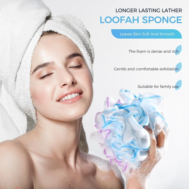 Alt view image 2 of 7 - Rich Lather, Soft Mesh Body Scrubber with Reinforced Knot, XL Exfoliating Bath Loofah Puff Set for Women and Men
