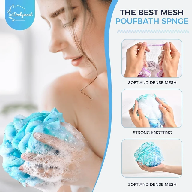Alt view image 4 of 7 - Rich Lather, Soft Mesh Body Scrubber with Reinforced Knot, XL Exfoliating Bath Loofah Puff Set for Women and Men