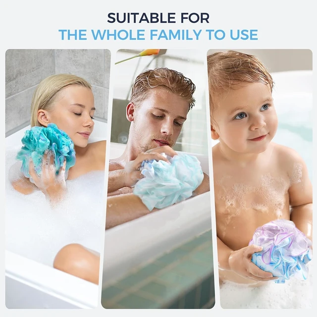 Alt view image 6 of 7 - Rich Lather, Soft Mesh Body Scrubber with Reinforced Knot, XL Exfoliating Bath Loofah Puff Set for Women and Men