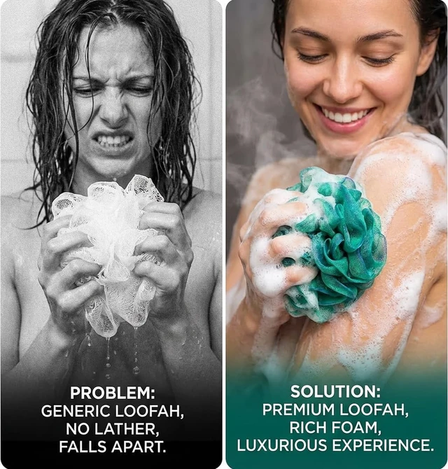 Alt view image 7 of 7 - Rich Lather, Soft Mesh Body Scrubber with Reinforced Knot, XL Exfoliating Bath Loofah Puff Set for Women and Men