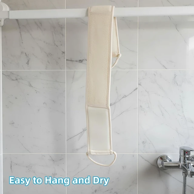 Alt view image 5 of 6 - Exfoliating Back Washer with Cotton Cloth & Rope Handles - Long Handle Deep Cleansing Tool for Men and Women, Organic Loofah Body Scrubber for Shower
