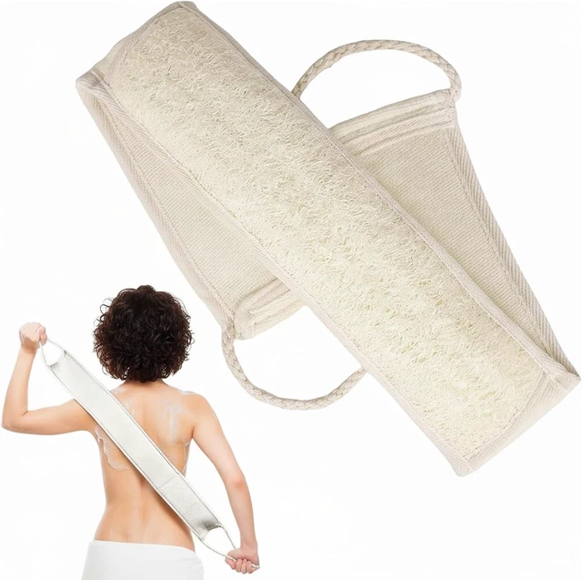 Main image of Exfoliating Back Washer with Cotton Cloth & Rope Handles - Long Handle Deep Cleansing Tool for Men and Women, Organic Loofah Body Scrubber for Shower