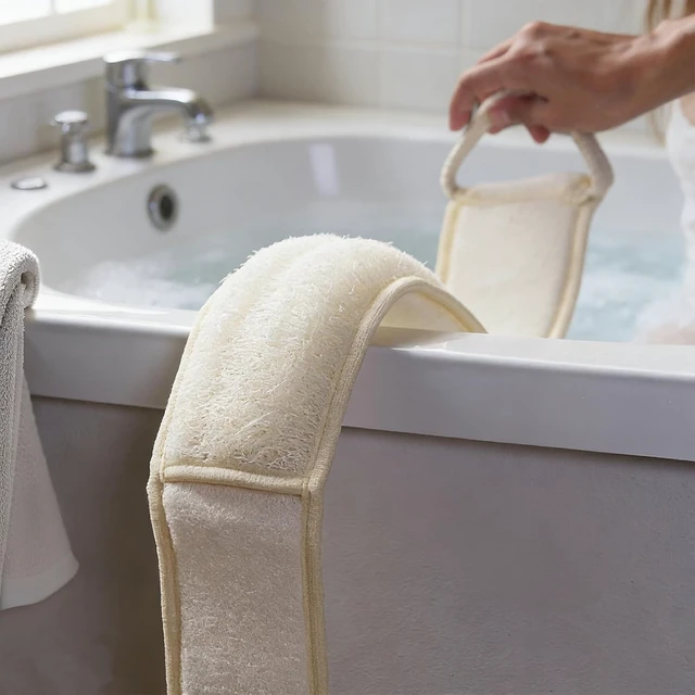 Alt view image 6 of 6 - Exfoliating Back Washer with Cotton Cloth & Rope Handles - Long Handle Deep Cleansing Tool for Men and Women, Organic Loofah Body Scrubber for Shower