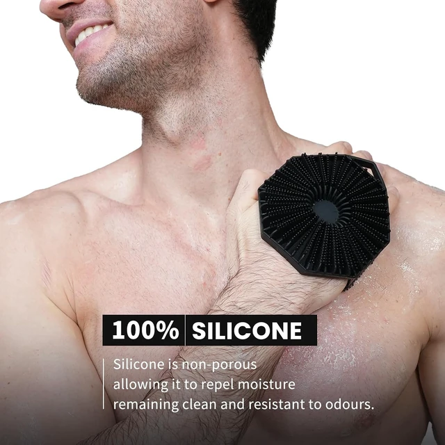 Alt view image 2 of 6 - Ergonomic No-Slip Handle Buffer Brush for Men and Women All Skin Types Easy to Clean, iTokGoK® Premium Silver-Infused Dual-Sided 2-in-1 Silicone Body Scrubber for Shower