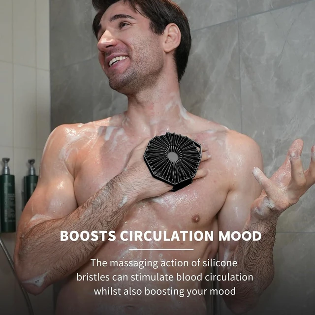 Alt view image 4 of 6 - Ergonomic No-Slip Handle Buffer Brush for Men and Women All Skin Types Easy to Clean, iTokGoK® Premium Silver-Infused Dual-Sided 2-in-1 Silicone Body Scrubber for Shower