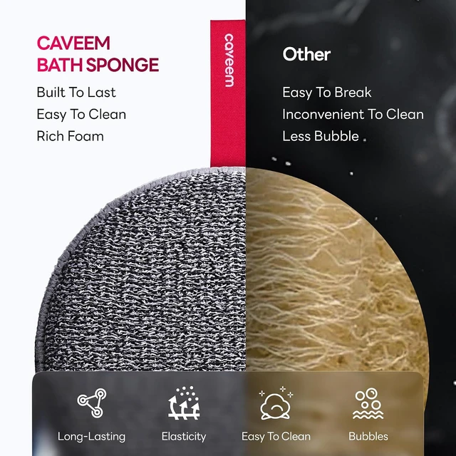 Alt view image 6 of 7 - Lightweight Shower Buffer, Gentle & Rough Texture Bath Scrubber for Dead Skin Removal, Caveem Body Exfoliating Sponge