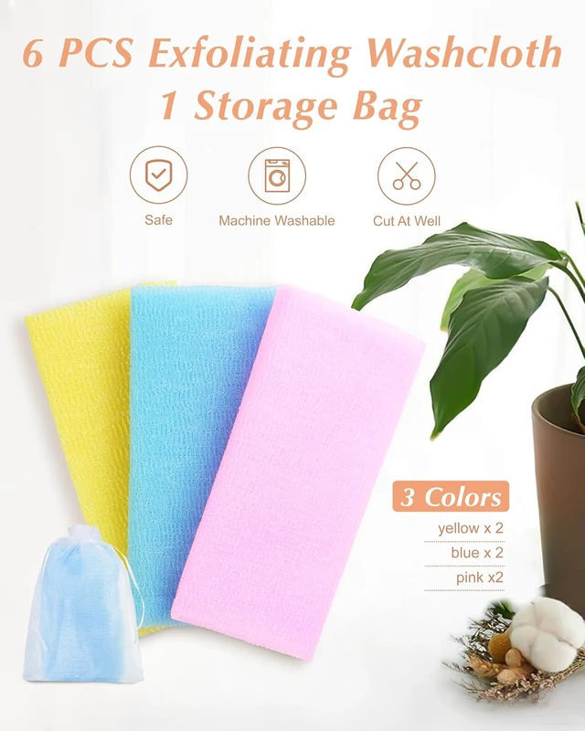 Alt view image 2 of 6 - Nylon Exfoliating Body Towel Set for Deep Cleansing and Skin Care