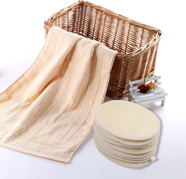 Alt view image 5 of 7 - Natural Luffa and Terry Cloth Body Scrub Pads for Shower & Bath - Exfoliating Loofah Sponge Sheets