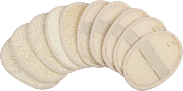 Main image of Natural Luffa and Terry Cloth Body Scrub Pads for Shower & Bath - Exfoliating Loofah Sponge Sheets