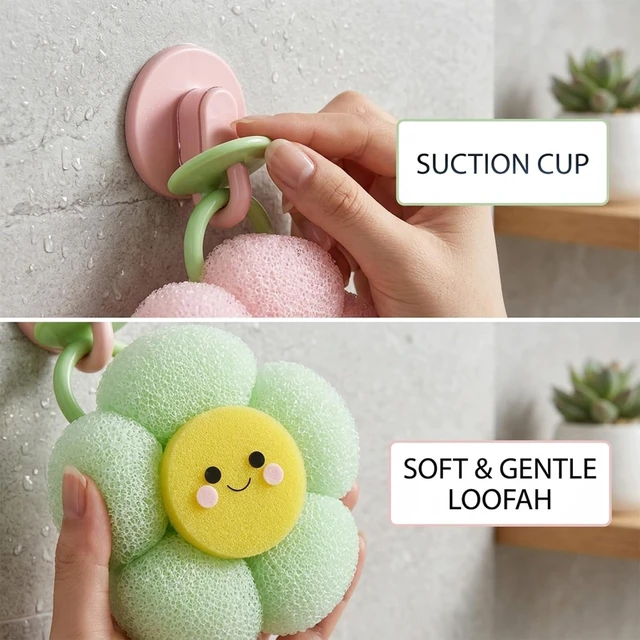 Alt view image 3 of 7 - Non-Slip Shower Accessories for Gentle Exfoliation, Loofah Bath Sponge Ball with Suction Cup