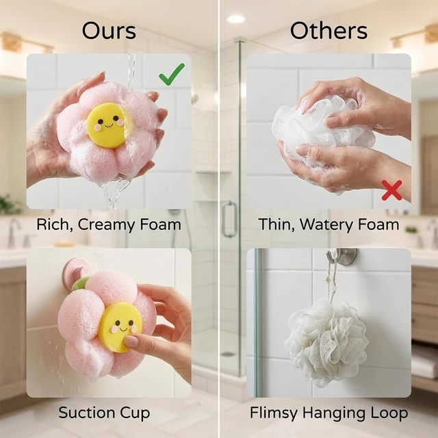 Alt view image 5 of 7 - Non-Slip Shower Accessories for Gentle Exfoliation, Loofah Bath Sponge Ball with Suction Cup