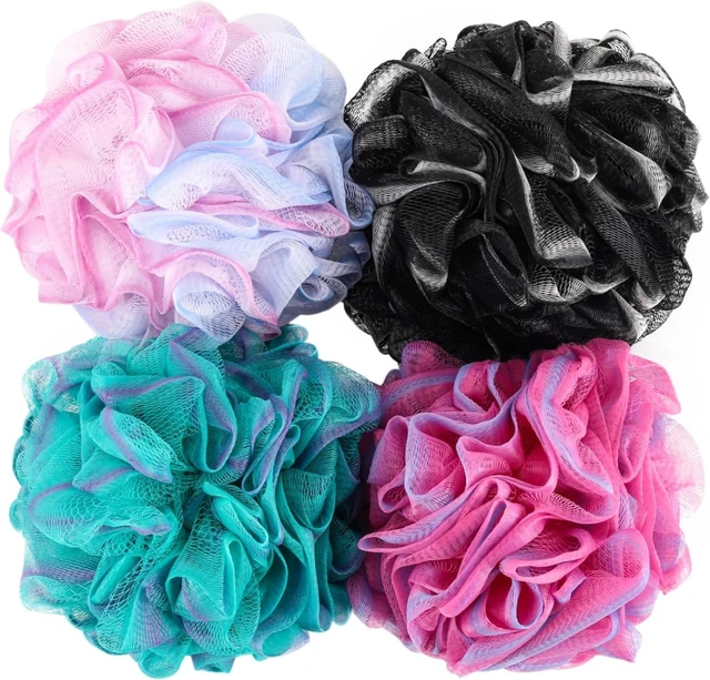 Main image of Loofah Sponge Shower Pouf Bath Scrunchies Exfoliating Body Wash Scrubber Puffs for Washing - Set of 4