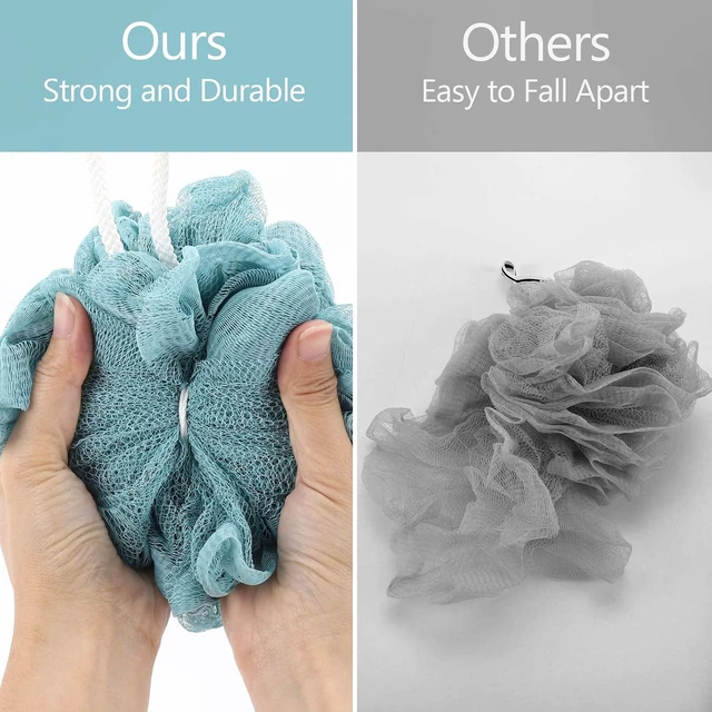 Alt view image 3 of 7 - Loofah Sponge Shower Pouf Bath Scrunchies Exfoliating Body Wash Scrubber Puffs for Washing - Set of 4