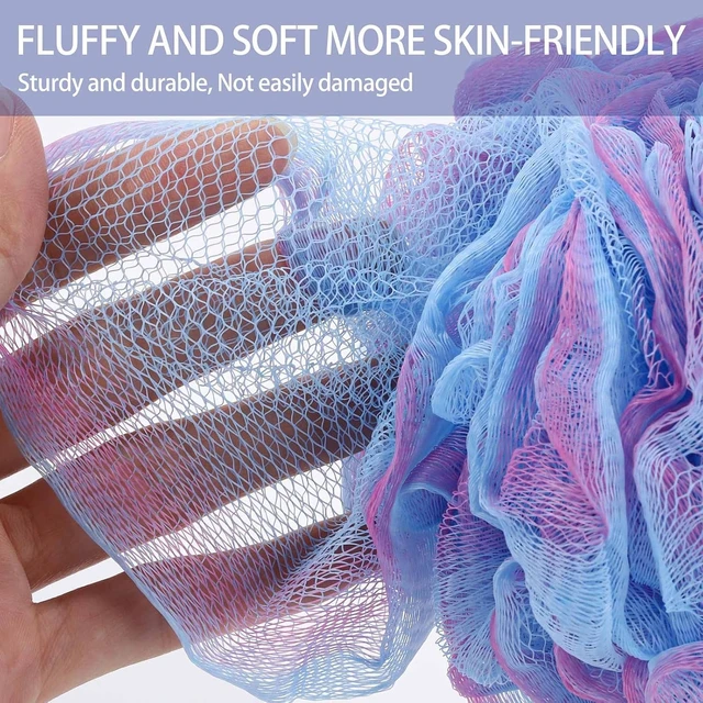Alt view image 4 of 7 - Loofah Sponge Shower Pouf Bath Scrunchies Exfoliating Body Wash Scrubber Puffs for Washing - Set of 4