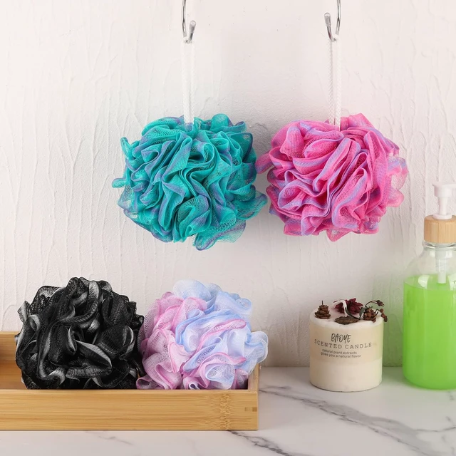Alt view image 5 of 7 - Loofah Sponge Shower Pouf Bath Scrunchies Exfoliating Body Wash Scrubber Puffs for Washing - Set of 4