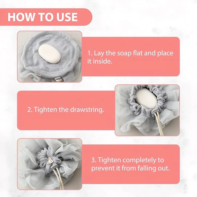Alt view image 4 of 7 - Exfoliation Mesh Shower Ball for Cleansing and Smooth Skin, New 2 in 1 Drawstring Loofah Soap Holder, 3 PCS Bar Soap Loofah Pouch