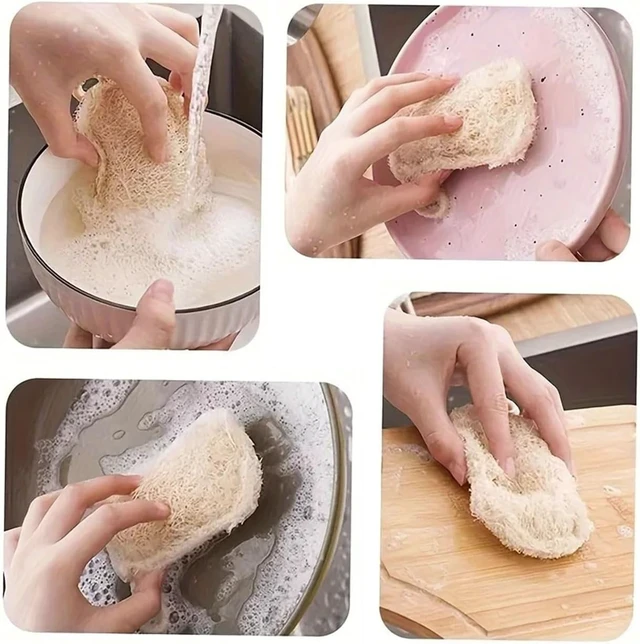 Alt view image 6 of 7 - Natural Loofah Sponge Set Kitchen Dish Scrubber for Cleaning