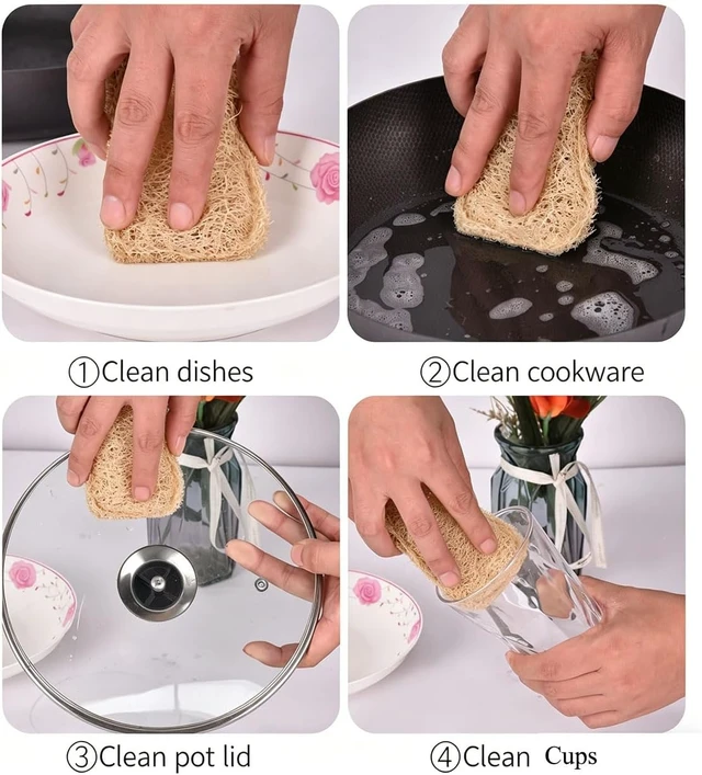 Alt view image 7 of 7 - Natural Loofah Sponge Set Kitchen Dish Scrubber for Cleaning