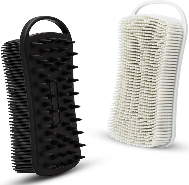 Alt view image 3 of 7 - Easy to Clean, Shower Scalp Massager with Rich Lather, 2-in-1 Exfoliating Bath Loofah for Sensitive Skin, Dual Silicone Body Scrubber Set