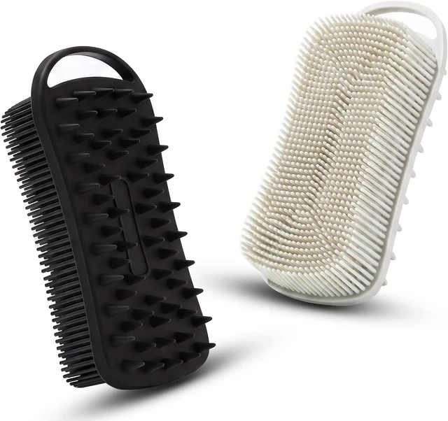 Alt view image 2 of 7 - Easy to Clean, Shower Scalp Massager with Rich Lather, 2-in-1 Exfoliating Bath Loofah for Sensitive Skin, Dual Silicone Body Scrubber Set
