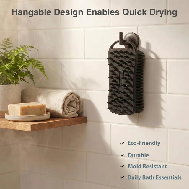 Alt view image 7 of 7 - Easy to Clean, Shower Scalp Massager with Rich Lather, 2-in-1 Exfoliating Bath Loofah for Sensitive Skin, Dual Silicone Body Scrubber Set