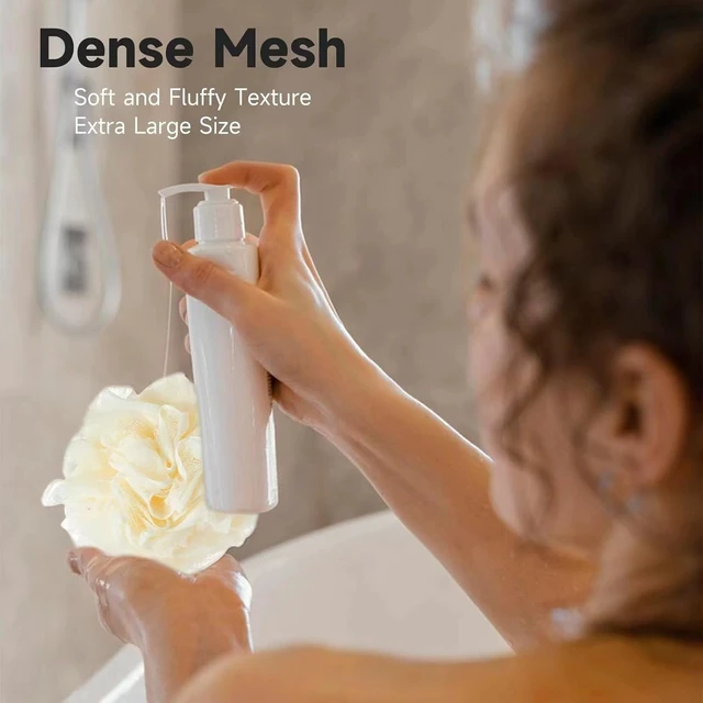 Alt view image 3 of 7 - Soft Bathing Mesh Pouf Tool for Men and Women, Natural Luffa Sponge for Exfoliating Body Wash and Back Scrubbing