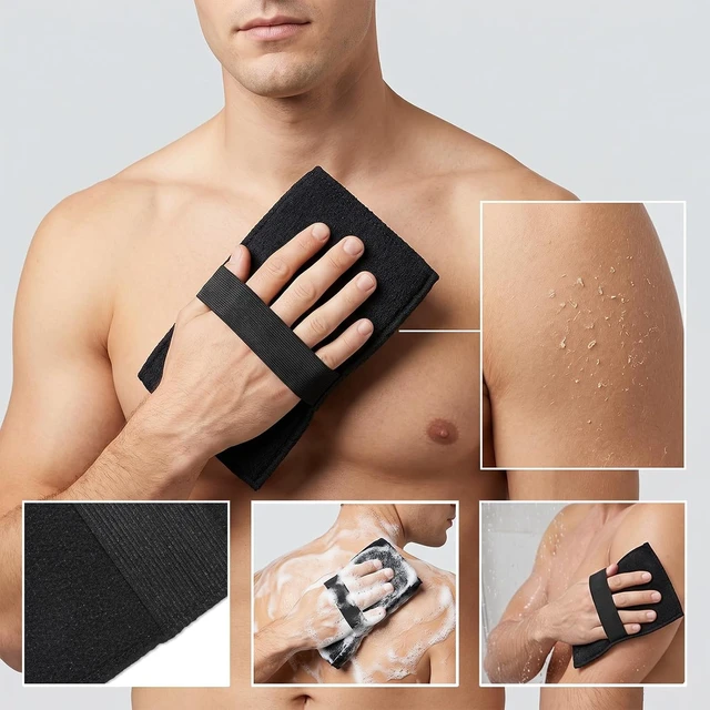 Alt view image 5 of 7 - Exfoliating Shower Towel Set Body Scrubber Exfoliator
