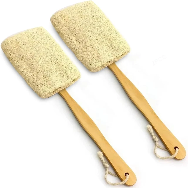 Main image of Deep Cleansing Bath Sponge for Back Exfoliation and Skin Revitalization, Natural Loofah Body Scrubber with Long Wooden Handle