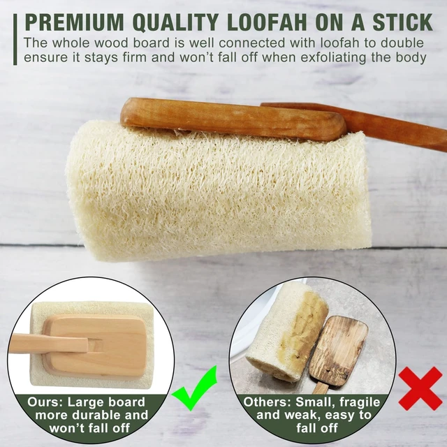 Alt view image 2 of 7 - Deep Cleansing Bath Sponge for Back Exfoliation and Skin Revitalization, Natural Loofah Body Scrubber with Long Wooden Handle