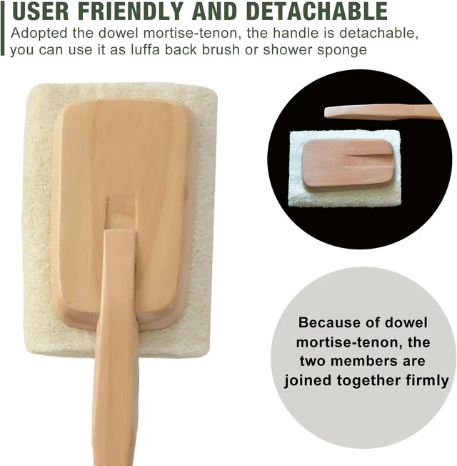 Alt view image 4 of 7 - Deep Cleansing Bath Sponge for Back Exfoliation and Skin Revitalization, Natural Loofah Body Scrubber with Long Wooden Handle