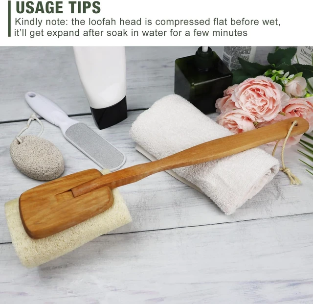 Alt view image 5 of 7 - Deep Cleansing Bath Sponge for Back Exfoliation and Skin Revitalization, Natural Loofah Body Scrubber with Long Wooden Handle