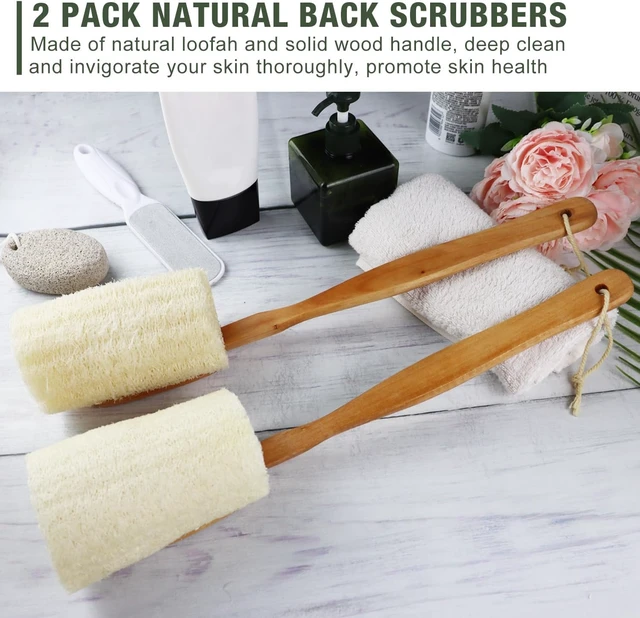 Alt view image 6 of 7 - Deep Cleansing Bath Sponge for Back Exfoliation and Skin Revitalization, Natural Loofah Body Scrubber with Long Wooden Handle